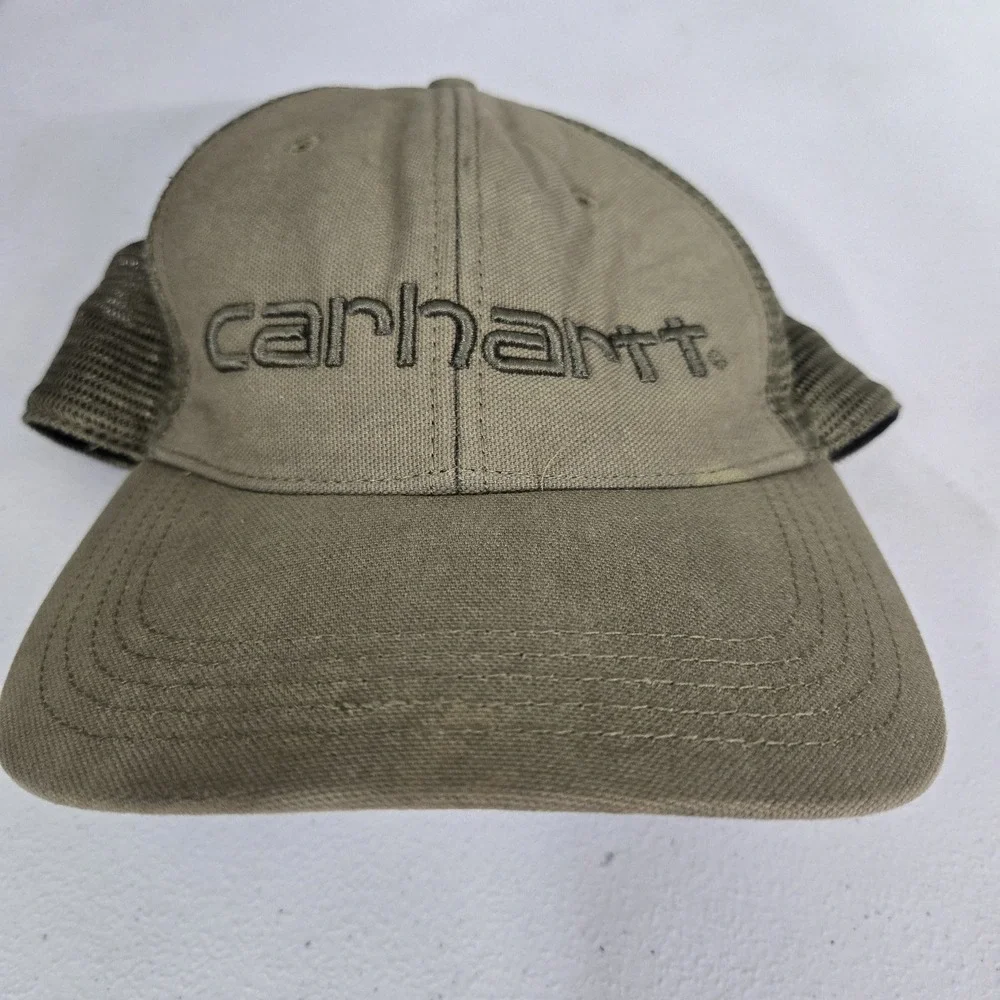 Carhartt Men‎ Trucker Hat ONE SIZE Khaki Curved Snapback Embroidered